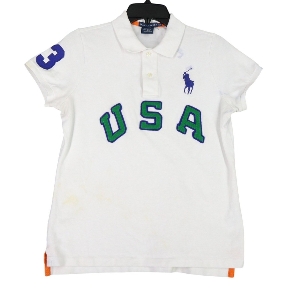 USA Ralph Lauren Polo Shirt Women L Big Pony Logo Short Sleeve Athletic